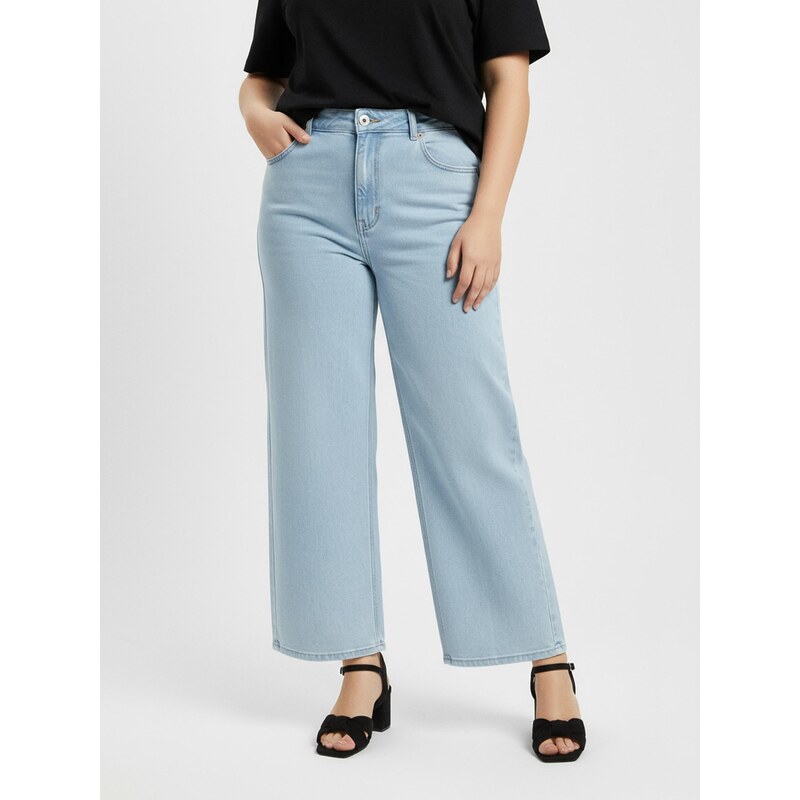 Sinsay - Wide leg džíny s opraným efektem Plus size - modrá