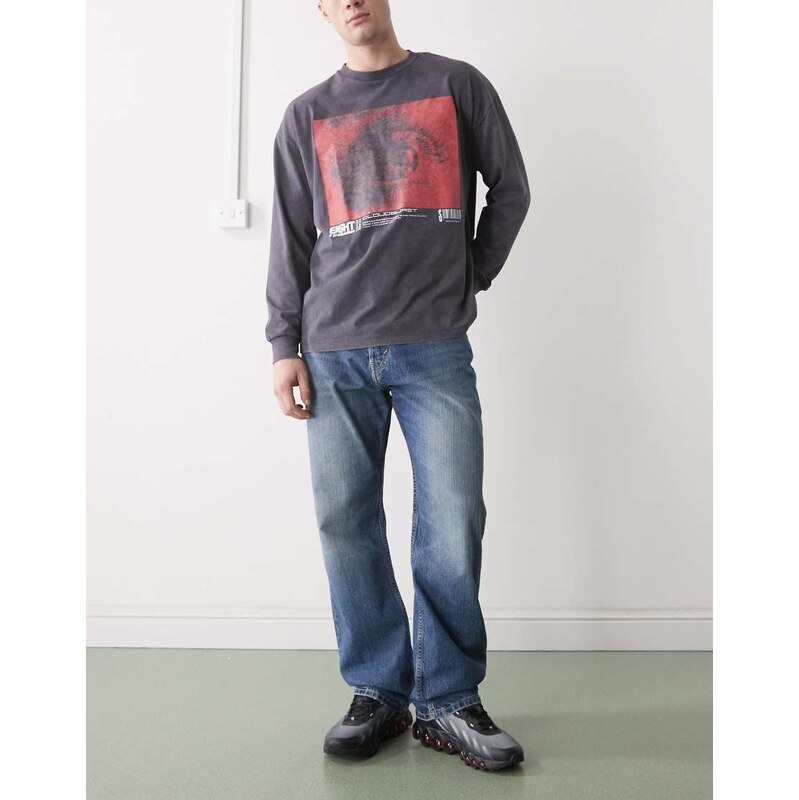 Weekday Space relaxed fit straight leg jeans in mid wash blue