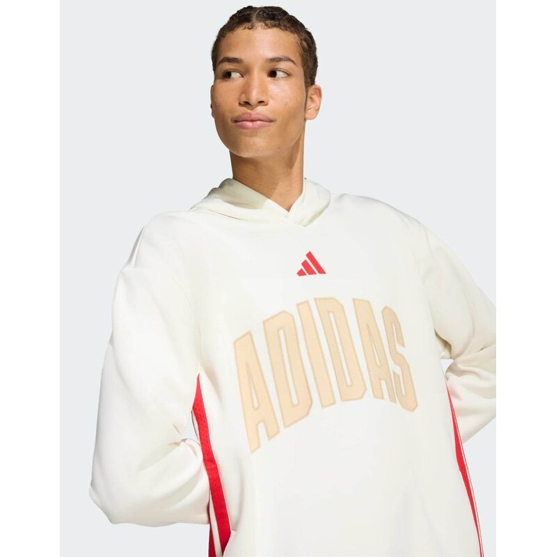 adidas performance Stadium graphic hoodie in off white and red