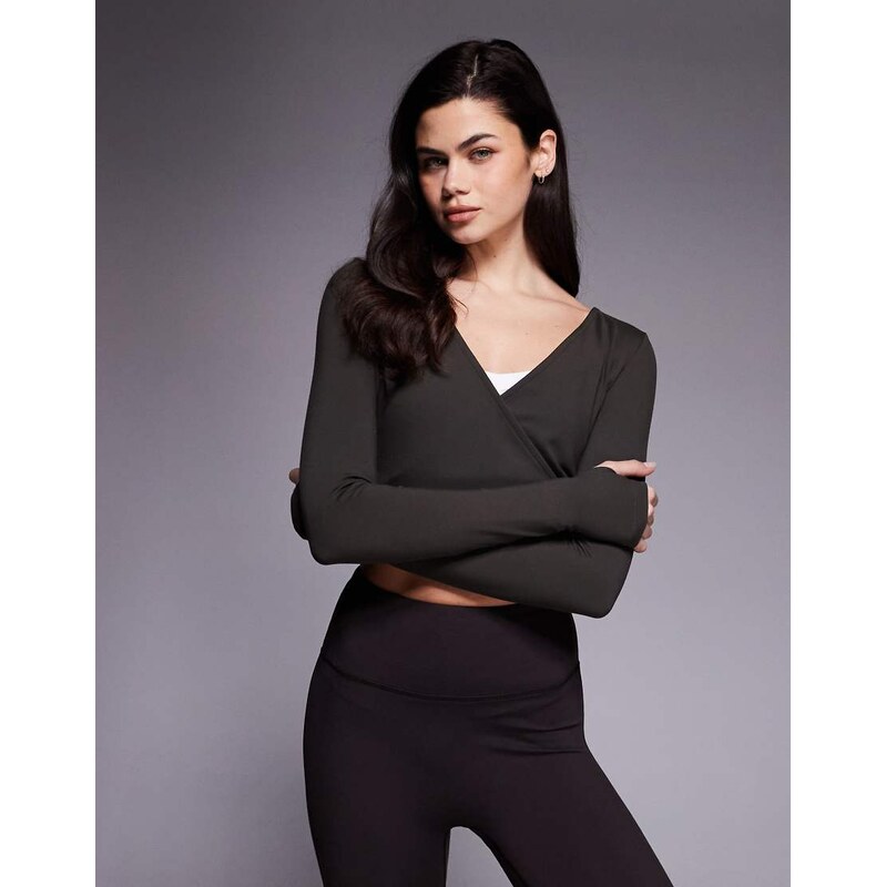 4505 soft touch ballet wrap long sleeve top in mocha - BROWN 112442950