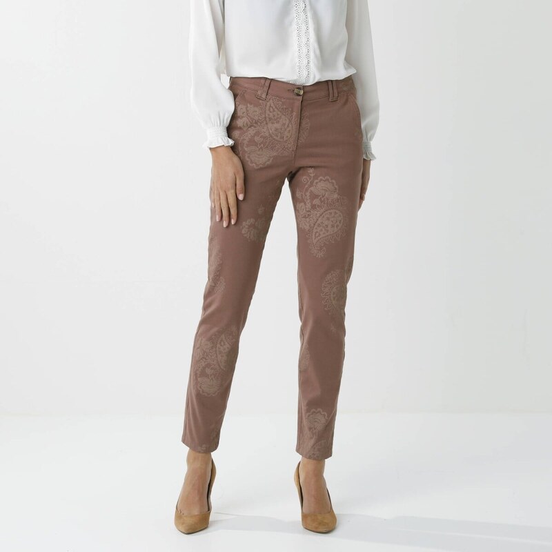 Blancheporte Chino kalhoty s paisley potiskem hnědošedá