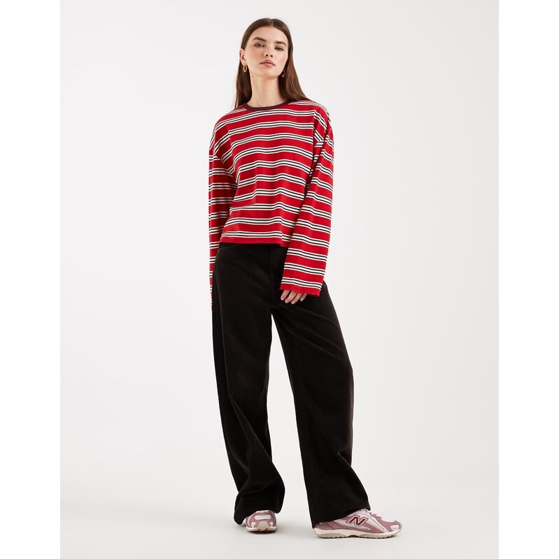 Miss Selfridge boxy long sleeve top in red stripe-Multi 112442948