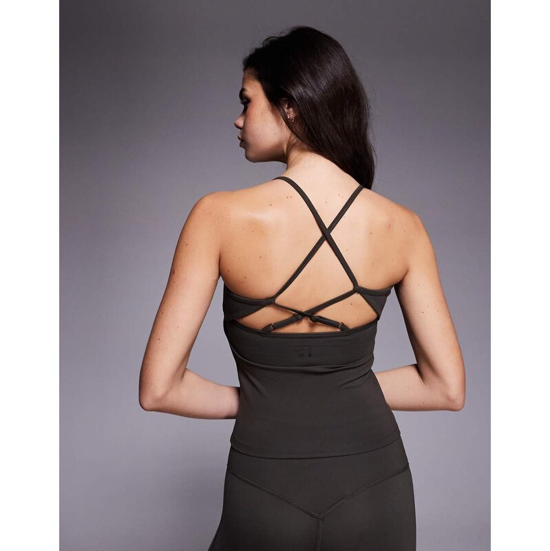 4505 soft touch open back vest with inner bra in mocha brown -