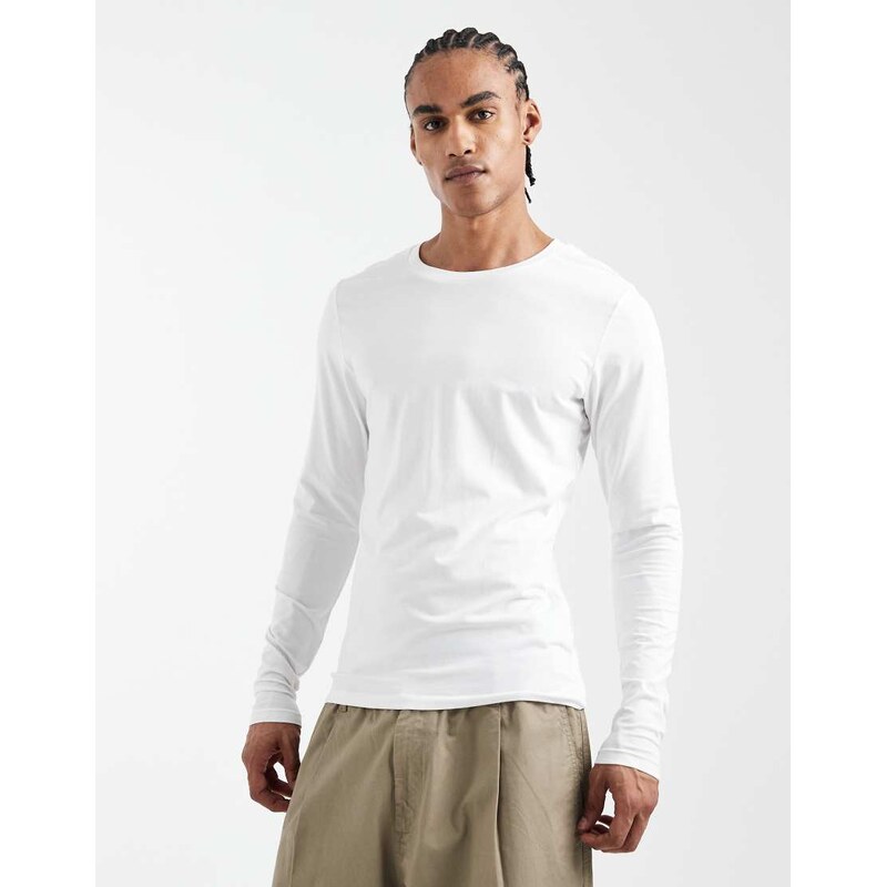 Jack & Jones muscle fit long sleeve t-shirt in white