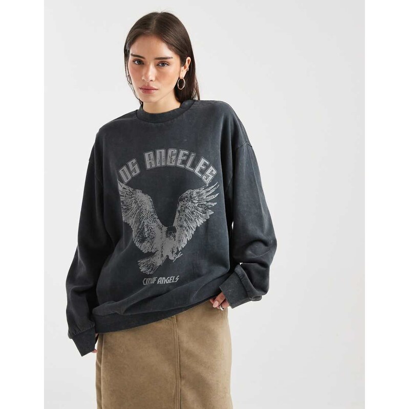 ASOS DESIGN oversized sweatshirt with eagle graphic in charcoal