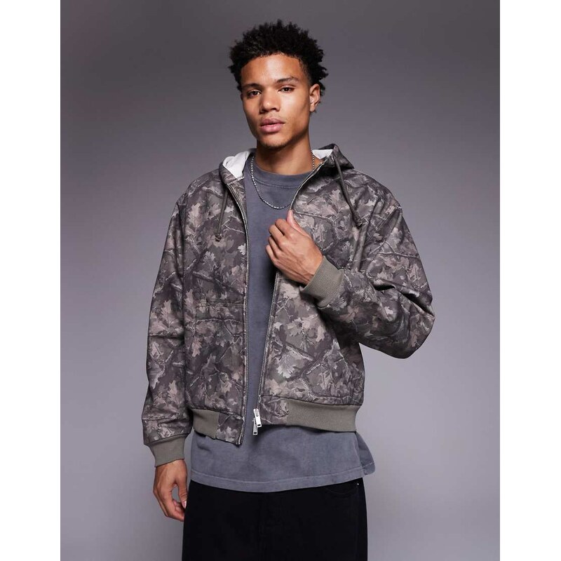 Faded Store core canvas hooded zip through jacket in washed