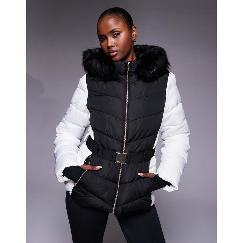 New Look ski puffer jacket in white and black 112463007