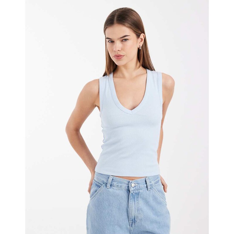 ASOS DESIGN ribbed v neck vest in baby blue