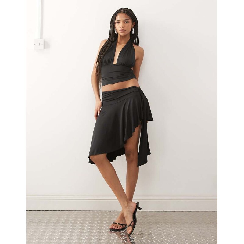 Lioness Safari ruched waist drape detail asymmetric midi skirt co-ord 112173730