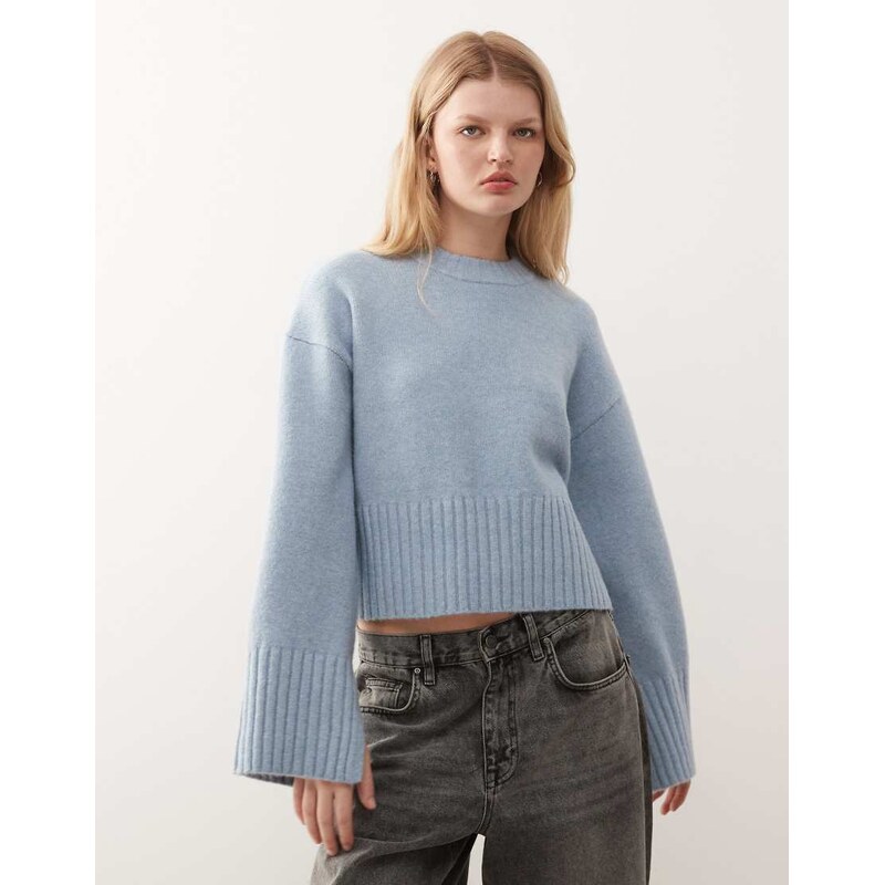 Monki crew neck knitted jumper in dusty blue