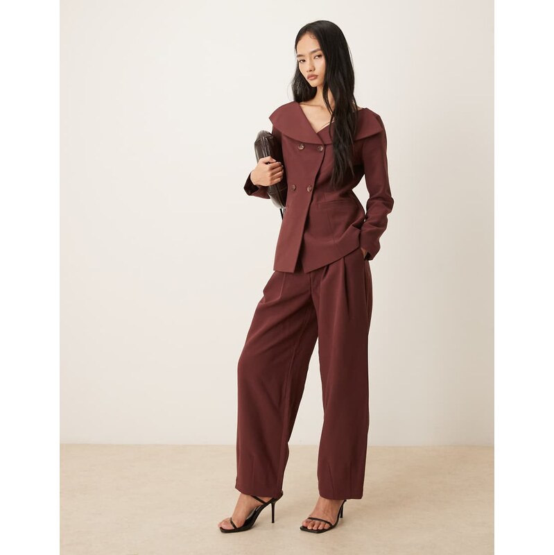 AWARE pleated wide leg trouser co-ord in port-Red 115533783