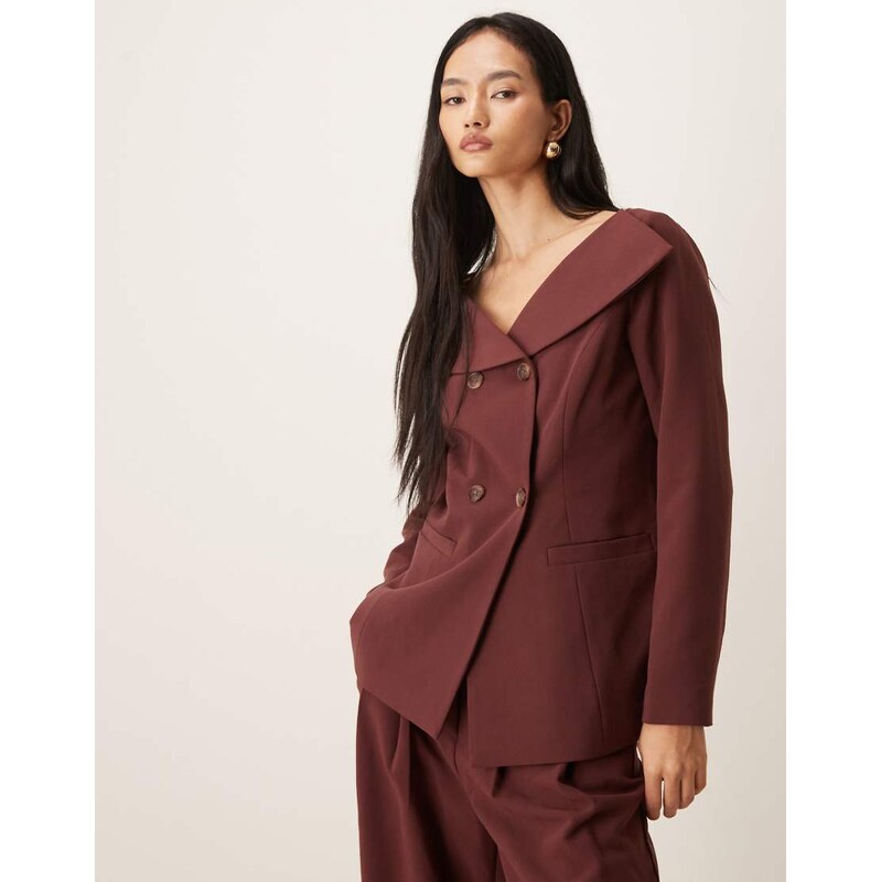 AWARE open collar blazer co-ord in port-Red 112462913