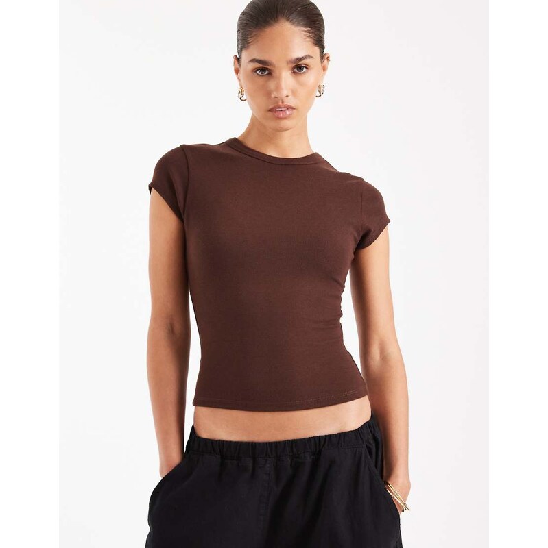 ASOS DESIGN soft longline baby tee in chocolate-Brown