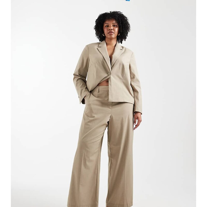 Pieces Plus Pieces Curve tailored wide leg trouser co-ord in