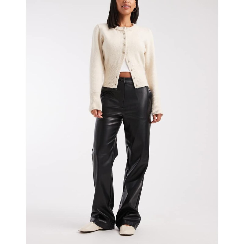 ASOS DESIGN straight leg trousers in faux leather in black
