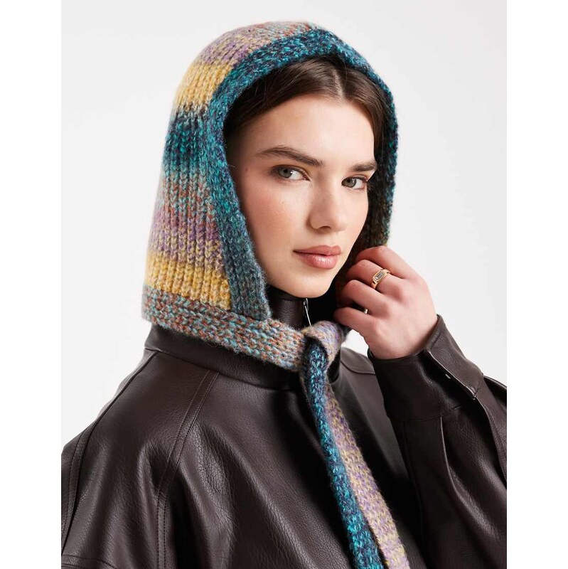 ASOS DESIGN knitted twisted hat with wool in multi colour 112462970