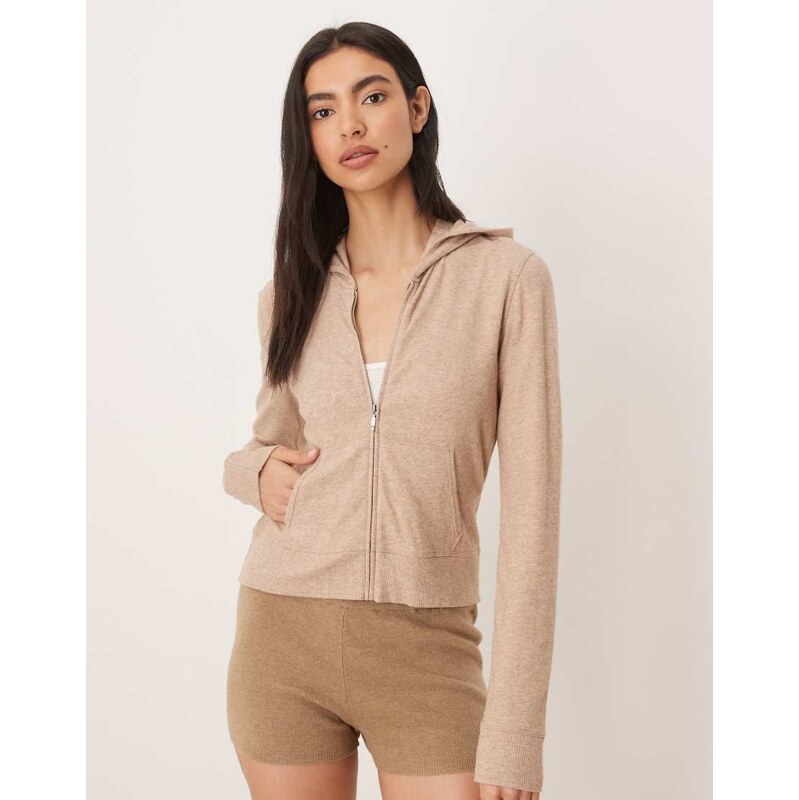 Abercrombie & Fitch zip through lounge hoodie in beige-Neutral