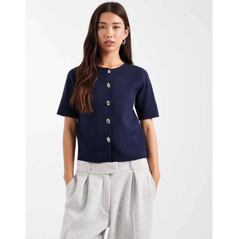 Threadbare short sleeve compact knit cardigan with contrast