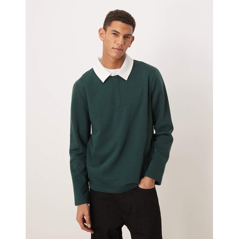ASOS DESIGN polo sweashirt with contrast collar in green
