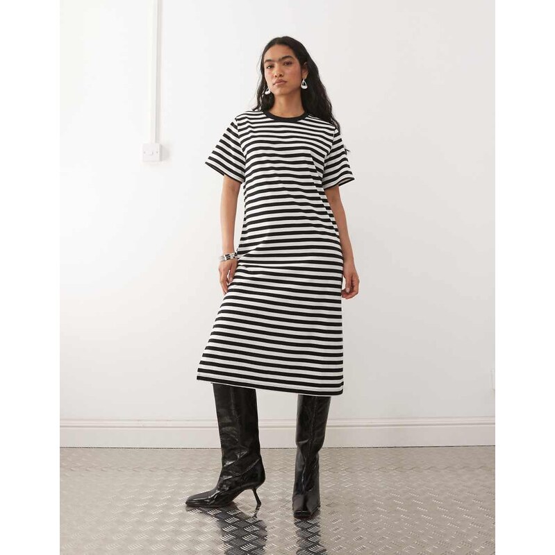 Noisy May midi t-shirt dress in black stripe 112463004