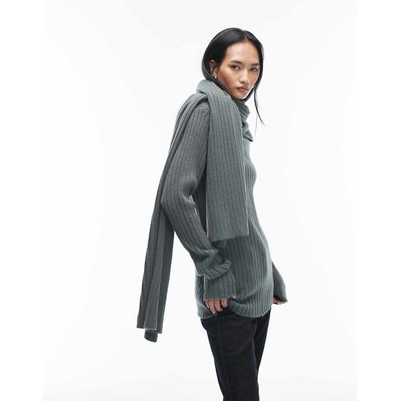 ASOS DESIGN knitted funnel neck jumper with re-attachable scarf