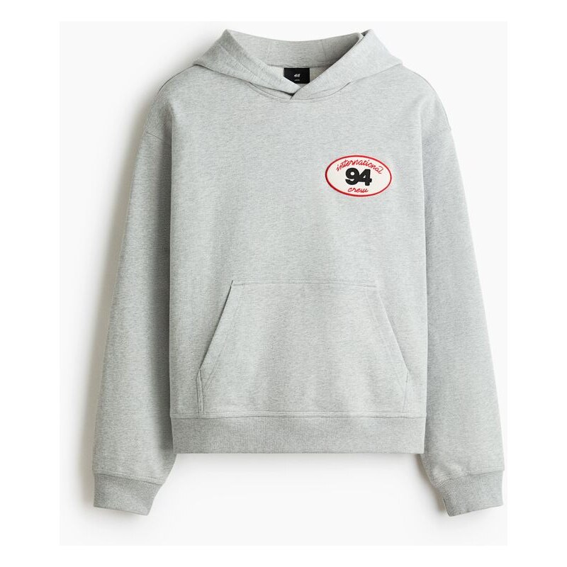 H&M - Mikinas kapucí a potiskem Loose Fit - Šedý Melír/94