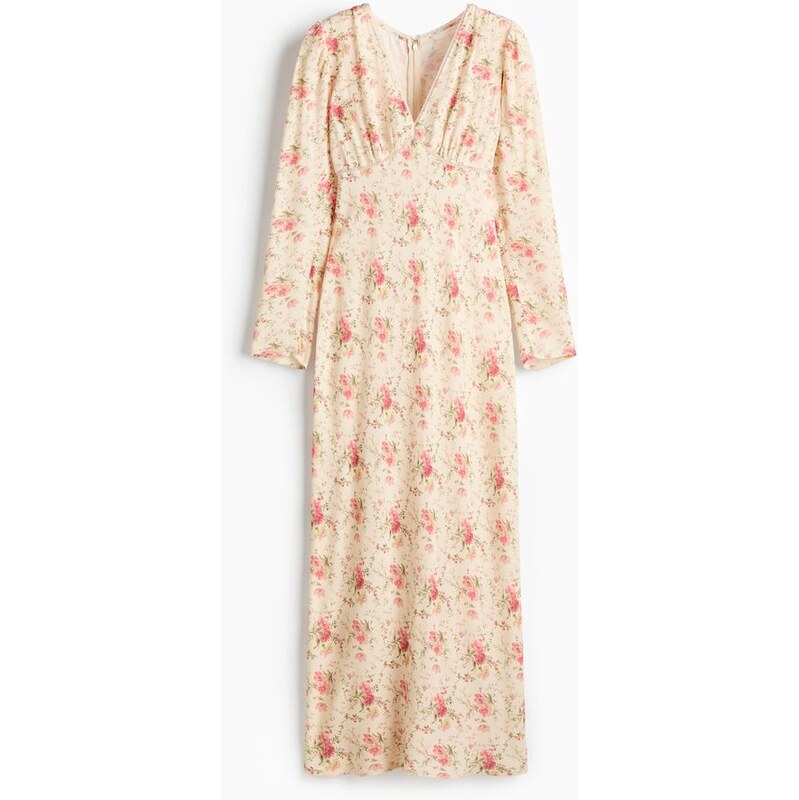 H&M - Viskózové šatys dlouhým rukávem - Světle Žlutá/Květy