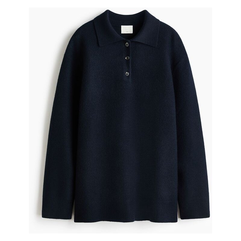 H&M - Vlněný svetrs límečkem - Námořnická Modř