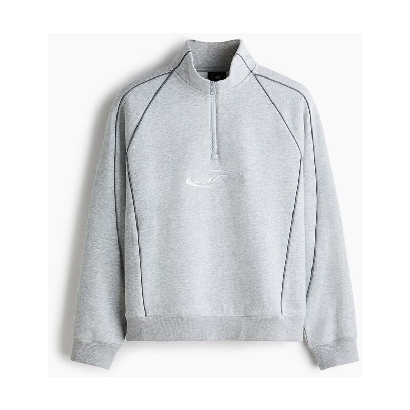H&M - Mikinas horním zipem Loose Fit - Šedý Melír/Akito