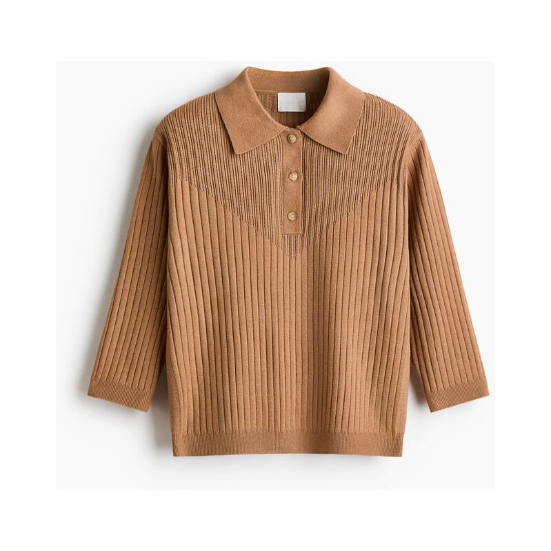 H&M - Top z žebrovaného úpletu - béžová 112467292