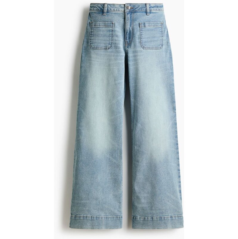 H&M - Wide High Waist Jeans - Světlý Denim Blue