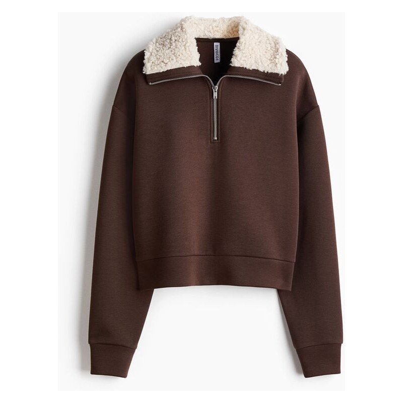 H&M - Mikina z materiálu scubas horním zipem - Tmavě Hnědá