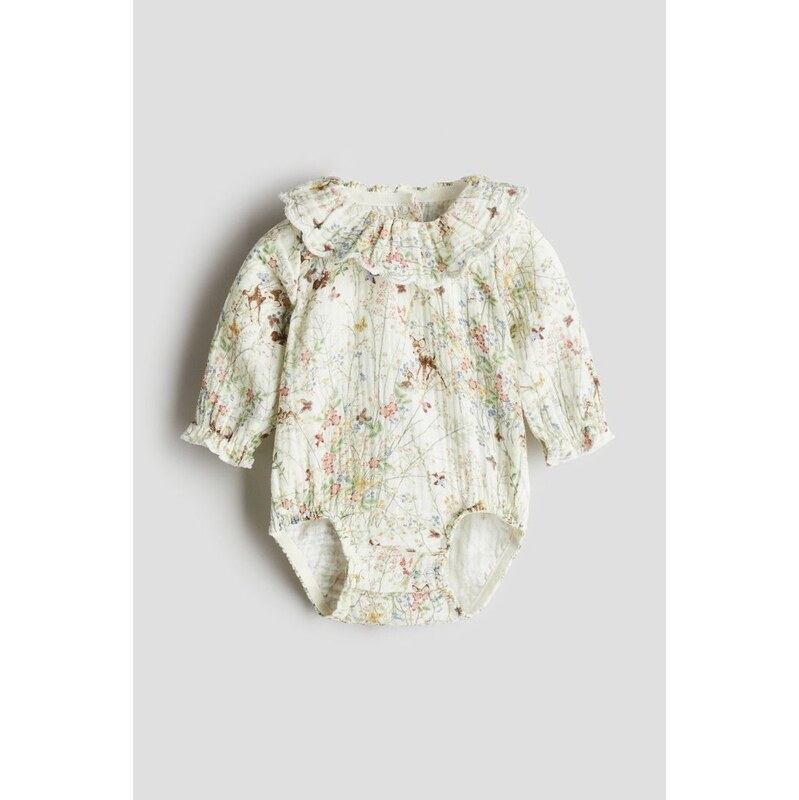 H&M - Overal z bavlněného mušelínus potiskem - Světle Zelená