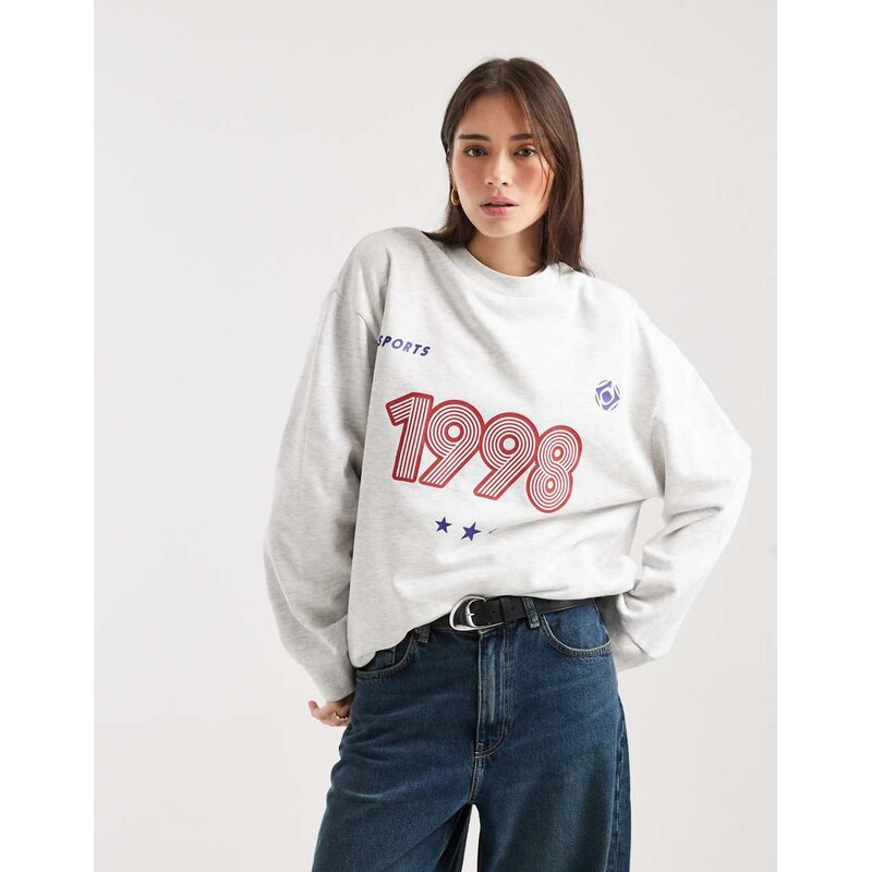 ASOS DESIGN oversized sweatshirt 1998 sports graphic in ice marl