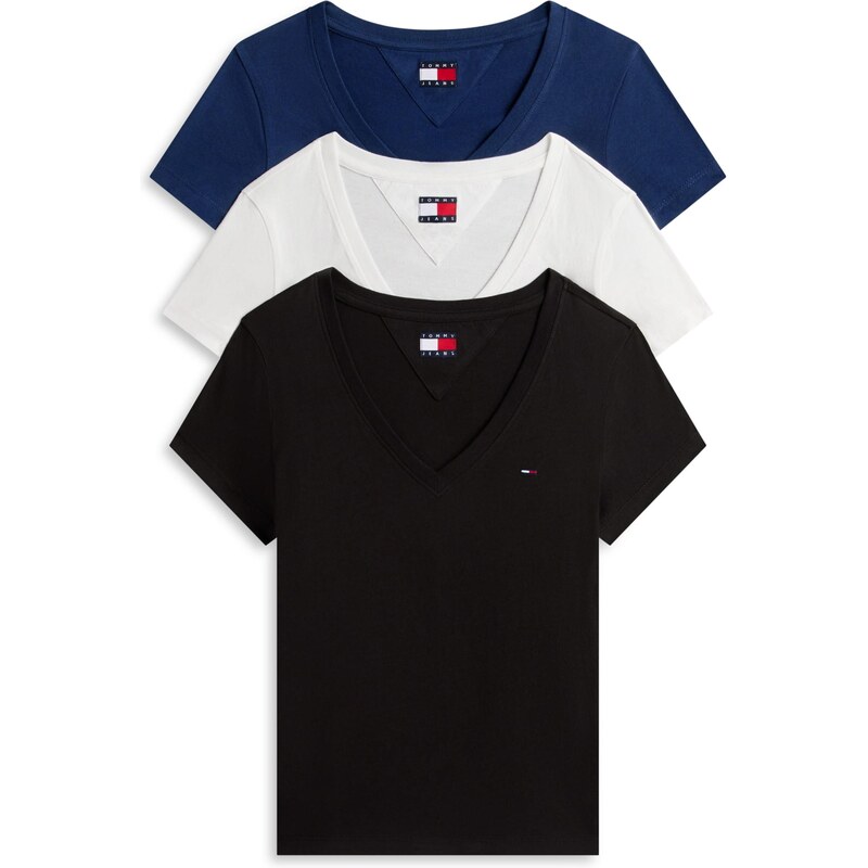 Tommy Jeans Tričko námořnická modř / černá / bílá
