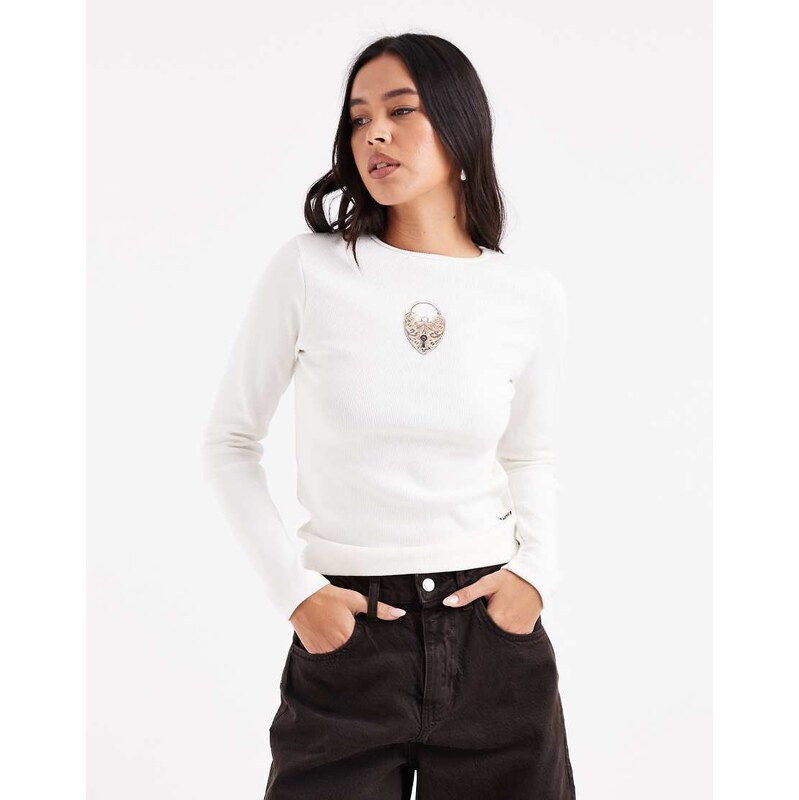 Daisy Street long sleeve top with graphic in cream-Neutral 112471932