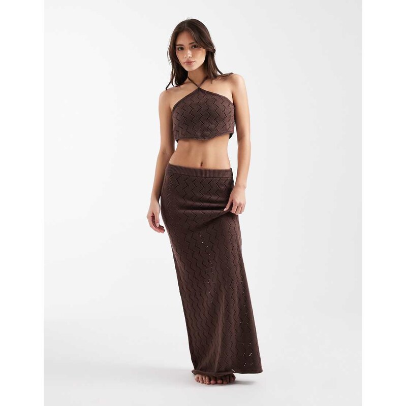 4th & Reckless cotton rich zig zag knit maxi beach skirt co-ord in 112471935