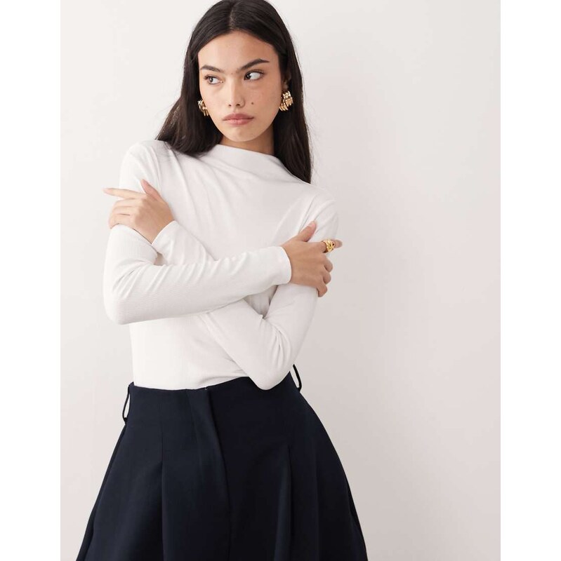 Nobodys Child ribbed grown on neck long sleeved top in white