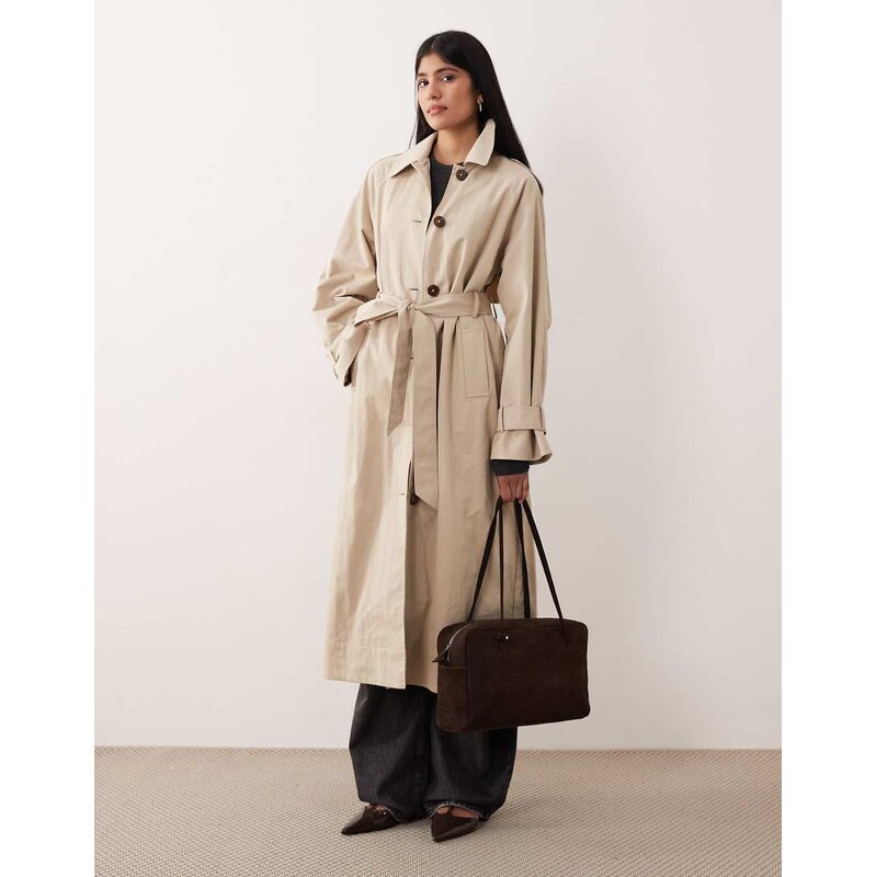 Nobodys Child cape back tie belt fluid trench coat in stone-Neutral 112472010