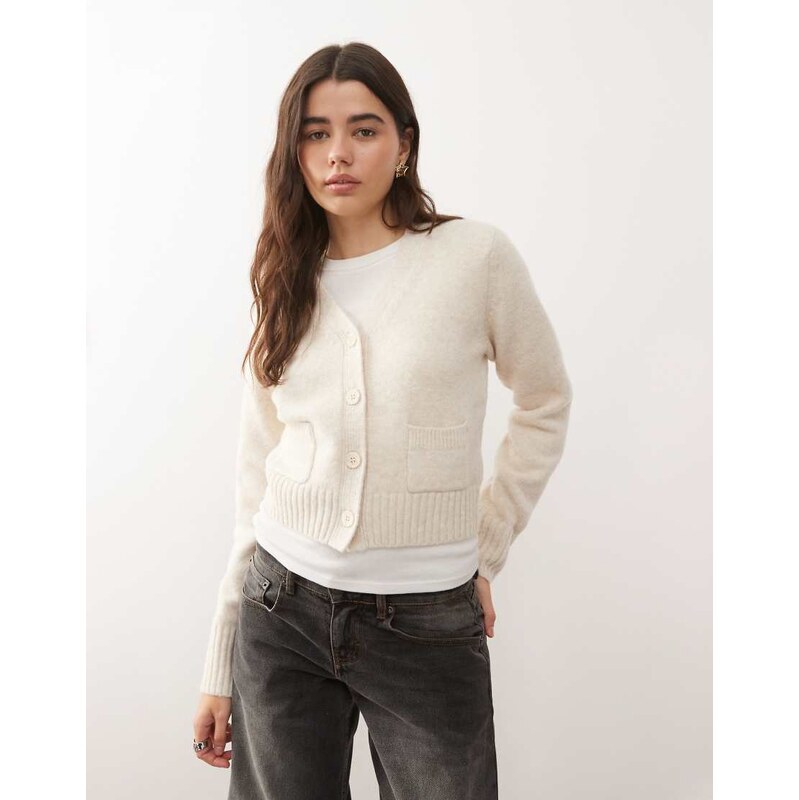 Monki compact knitted cardigan with pockets in white