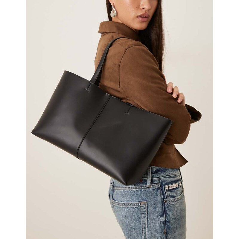 Mango faux leather shopper bag in black 112472030