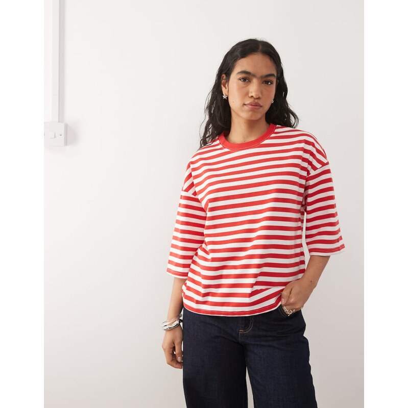 Noisy May boxy tee in red stripe 115521170