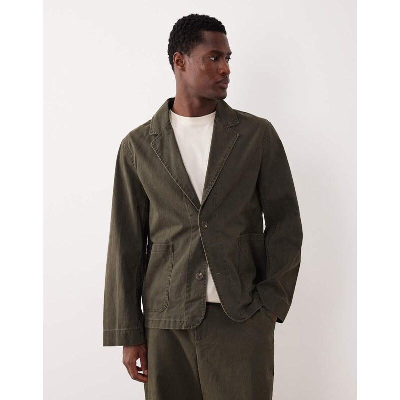 ASOS DESIGN slouchy suit jacket in washed dark green