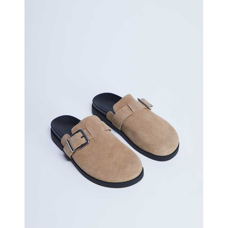 Topshop Amy slip on mule with buckle in beige hair on real