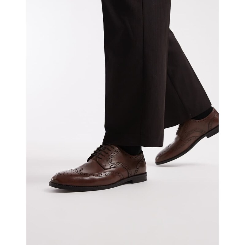 ASOS DESIGN lace up brogue shoes in brown leather