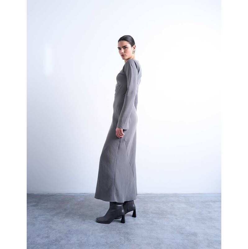 Topshop slash neck cupro maxi dress in grey