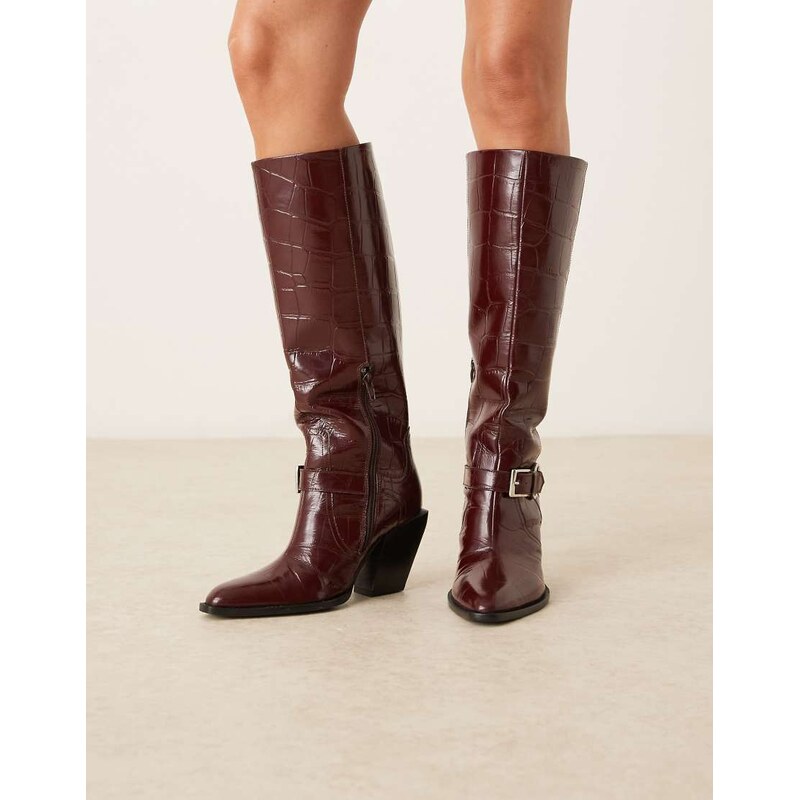 ASOS DESIGN Carson leather western pull on knee boots with harness in 112489220