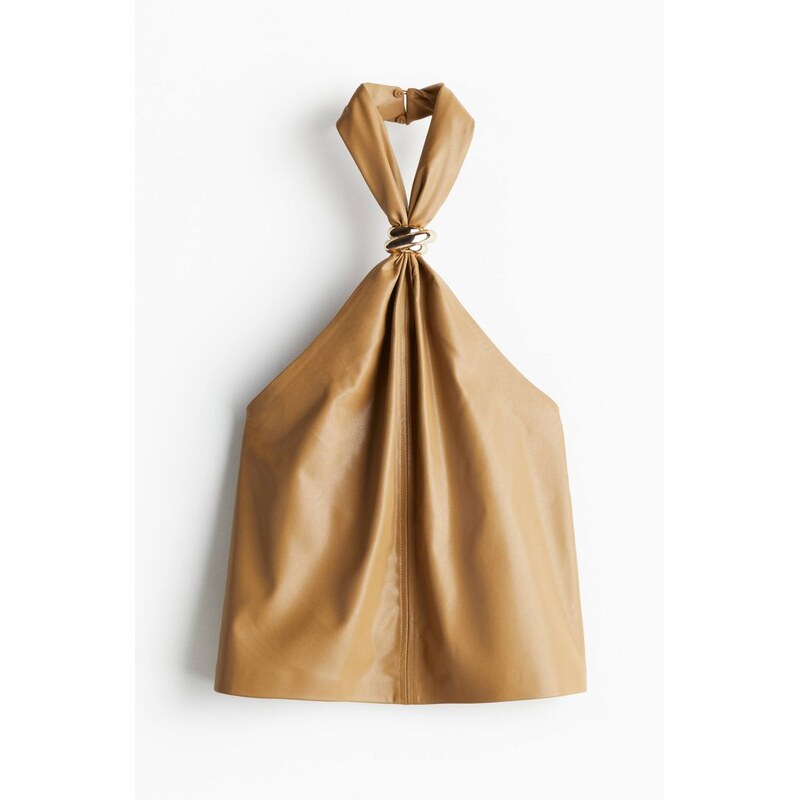 H&M - Top halternecks povrchovou úpravou - Béžová