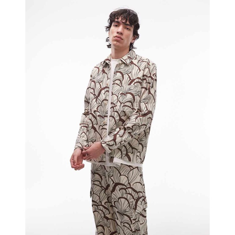 Double A By Wood Wood Clay overshirt co-ord in all over mushroom