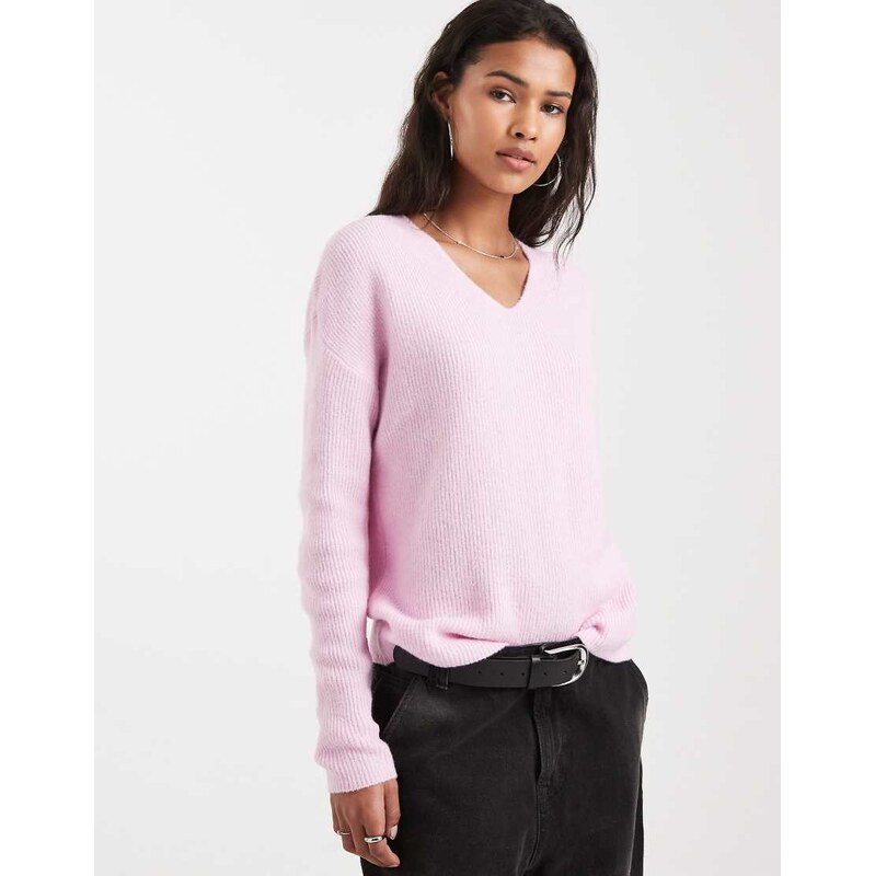 ONLY v neck slouchy jumper in light pink 115520680